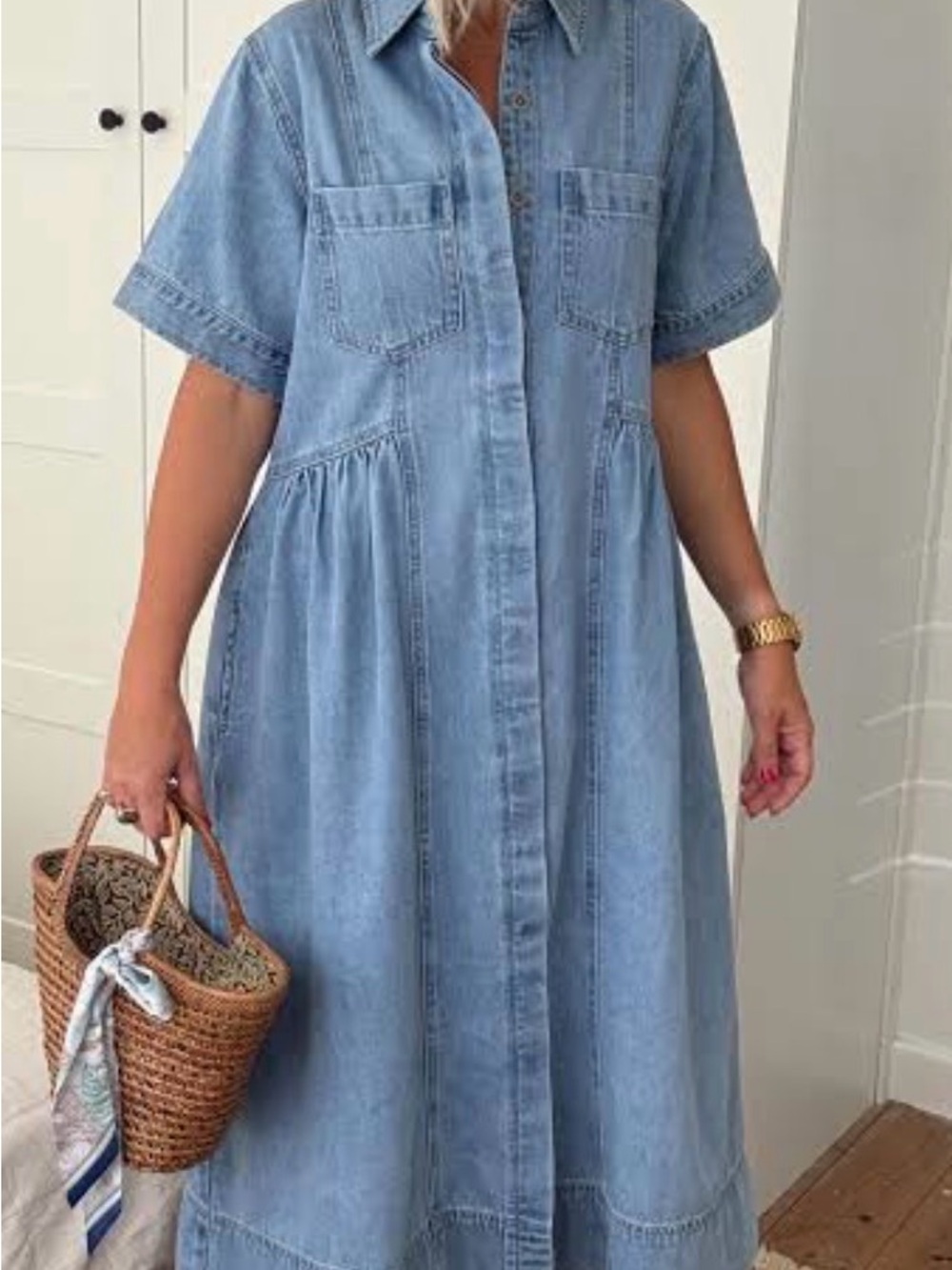 Light Blue Denim Shirt Dress - Casual Button-Front Summer Dress